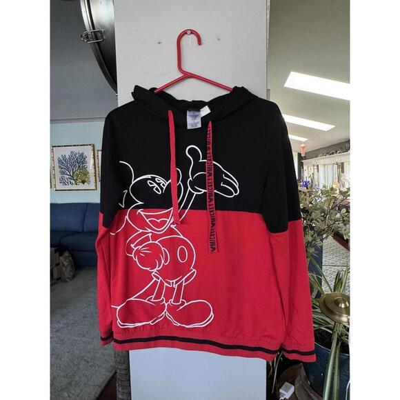 Disney Tops - Disney Mickey Mouse Hoodie Red Black Juniors M Graphic Pullover Jerry Leigh